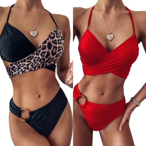 New Bikini split swimsuit Women Criss Cross High Waisted String leopard Printed 2 Piece Bathing Suits bikini swimsuit