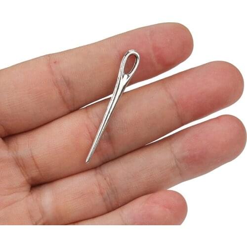 BULK 30 Alloy Metal Sewing Needle Charms Antique Silver Plated Pendants DIY Crafts Making