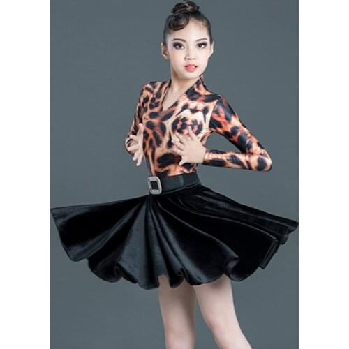 Latin Dance Dress Girls Leopard Print Jumpsuit Rumba Cha Cha Samba Tango Salsa Dancing Practice Costumes Children Wear DN5225