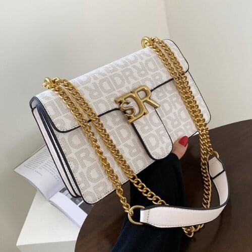 Luxury Lady Large Handbags Shoulder Bags White/Black/Coffee Designer Brand Women Letter Chain Textured-leather Crossbody Bags