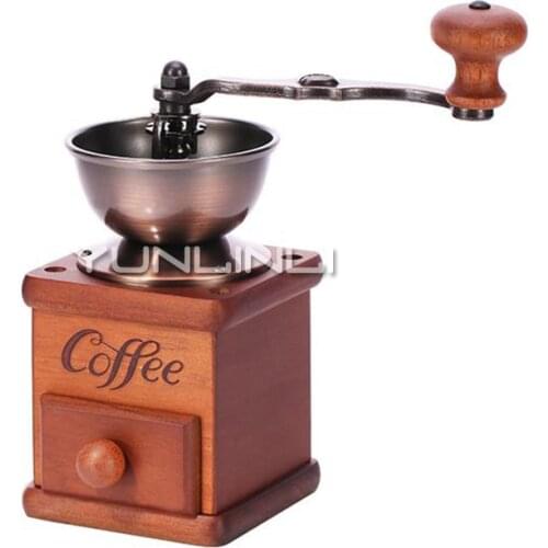 Manual Coffee Bean Grinder Household Coffee Grinding Machine Rubber Wood Coffee Mill 3503
