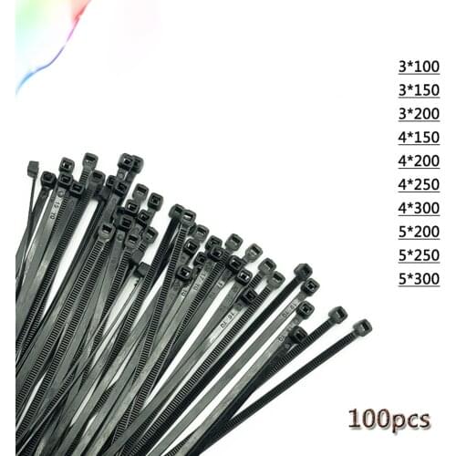 Self-Locking Plastic Nylon Wire Cable Zip Ties 100pcs Black Cable Ties Fasten Loop Cable Various specifications