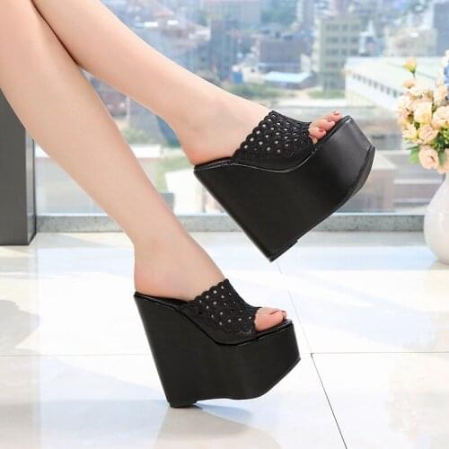 Summer Women Shoes High Heel 15CM Platform Slippers Fashion Casual Hollow Out Shoes Ladies Wedges Beach Sandals Women Flip Flops