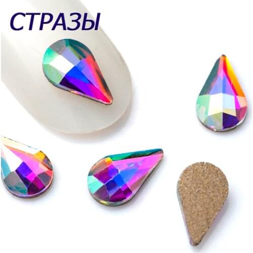 New style 5X8mm 6x8mm Drop Nail art Rhinestone Clear AB Shining Flatback Glass Crystals Use for Nail DIY Decorations Rhinestones
