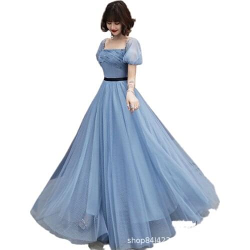 Light Sky Blue Girl Dresses Chic Beads A Line Prom Gown Elegant Lace Sweep Train Formal Wear In Stock