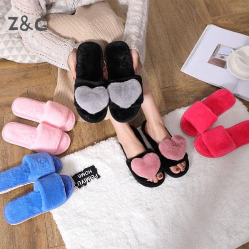 Woman Slippers female Winter Plush male thick bottom home winter lovely indoor antiskid Soft bottom furry slides for women