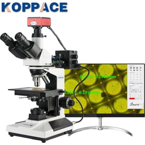KOPPACE 50X-400X 2 Million Pixels HDMI HD Camera Measure Trinocular Metallurgical Microscope Transflective Lighting System