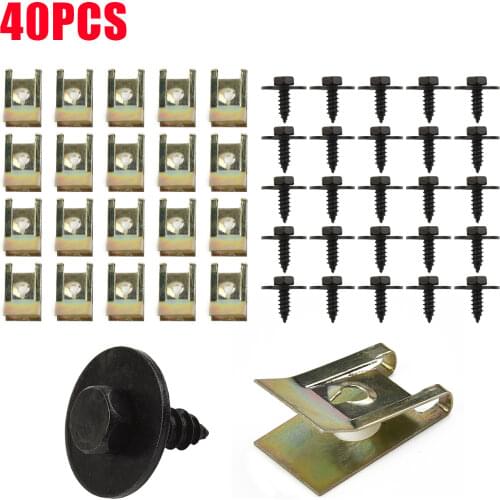 40pcs/set Car U Nut Hex Screw Speed Fastener Undertray Sheet Metal Clip Fixing Replacement Accessories For BMW