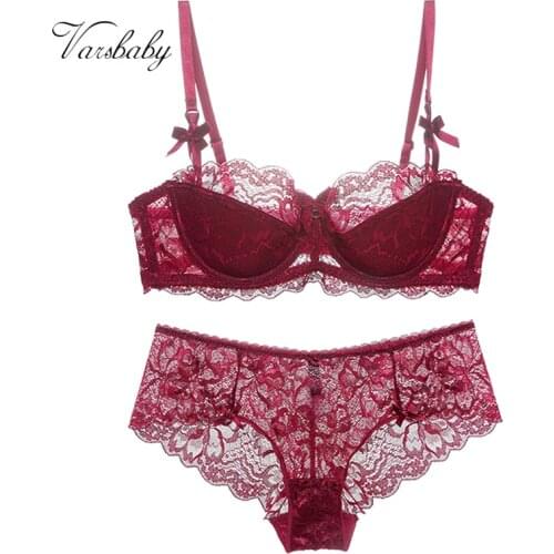 Varsbaby Sexy Floral Thin Transparent Women Ladies Bra+Panty Set