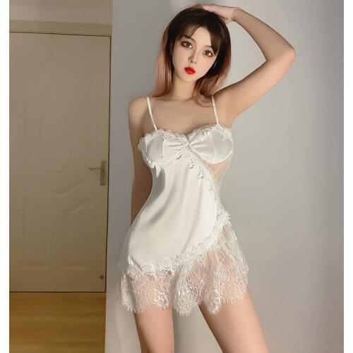 Womens Satin Nightie Sexy Nightdress Silk Slipdress Summer Nightgown Female Plus Size Lace Night Dress Sleepwear See Through