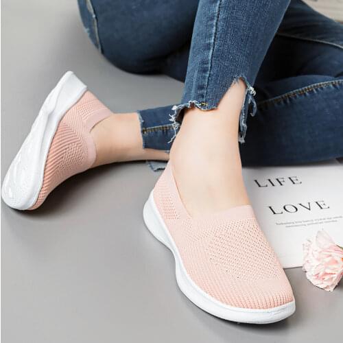 Womens Shoes Summer Comfort Plus Size Ladies Mesh Breathable Sneaker Socks Women Light Casual Sports Shoes Flat Women Loafers