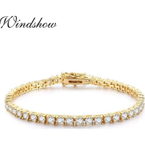 3mm 925 Sterling Silver Gold Color Round AAA CZ Ziron Tennis Bracelets For Women Pulseras Pulseira Bracelete Jewelry Girl Friend