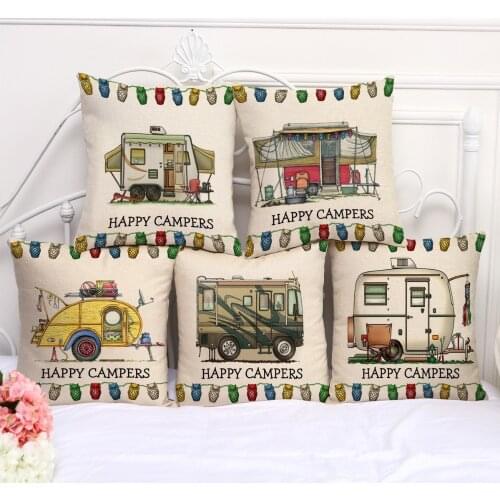 1pc 45x45cm High Quality Linen Cartoon Camping Series Pattern Decorative Cushion Cover Throw Pillow Case Chair Seat Pillowcases