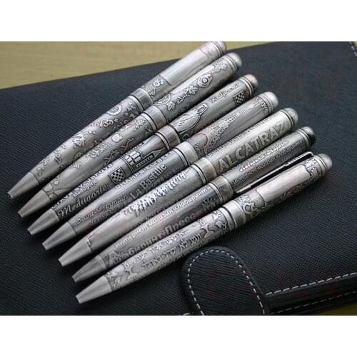 1pc Random Embossed Metal Signature Pen Rotating Gel Pen Century Wind Old Newspaper Style Business Pen Gift Pen