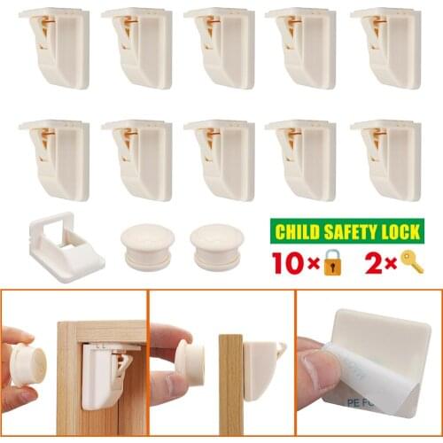 10Pcs Magnetic Cabinet Locks Drawer Cupboard Door Locks Child Kids Baby Safety Lock 2 Keys