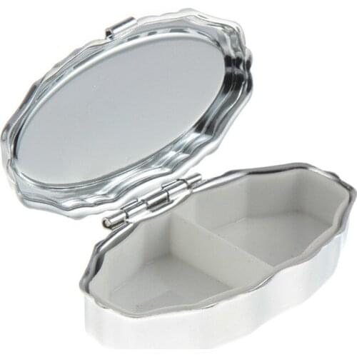 100 PCS Lace Pill box Silver Blank Rhombus Metal Pill Container Oval Storage Box 2 Compartments