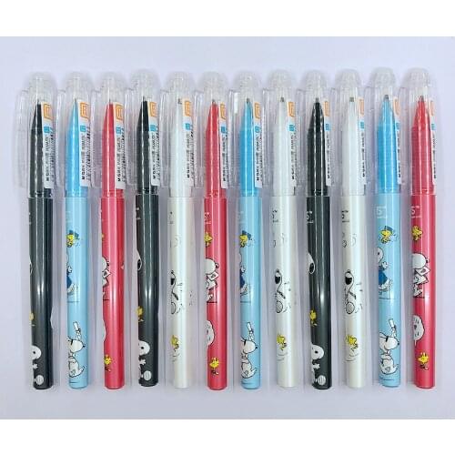 12 Pieces/Lot) Cute Cartoon 0.5mm Rod Magic Erasable Gel Pen Blue Black Ink Color Kawaii Korean School Stationery Gifts M6118