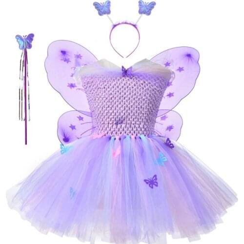 2020 Infantil Real Girls Tutu Dress Baby Fluffy Tulle With Butterfly Wing Halloween Kids Party Cosplay Costume Dresses 2-10Y