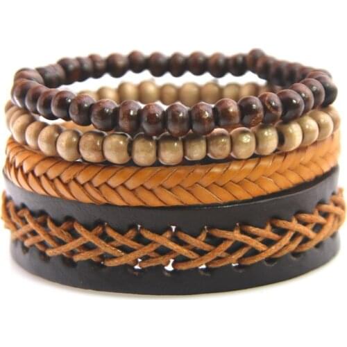 4 PCS/Set Vintage Punk Weave Alloy Charm Men Leather Bracelets For Women Homme Female Jewelry Multilayer Leather Bracelet