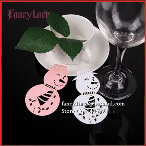 50pcs FREE SHIPPING! Christmas Snowman Name Place cards,Wine Glass cards, Escort Cards, Wedding bomboniere Favors Laser cut