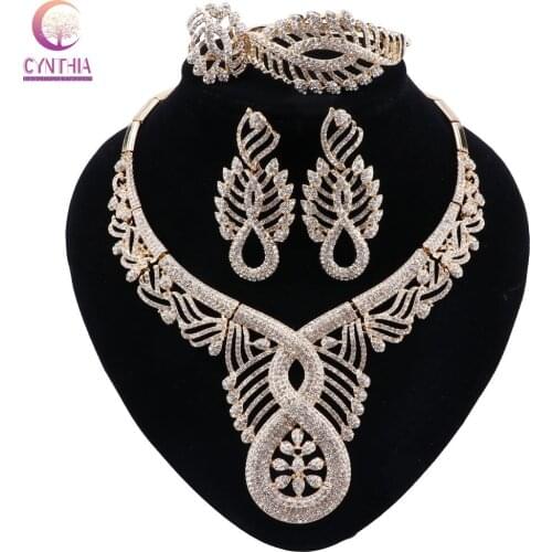 CYNTHIA Jewelry Bridal Gift Nigerian Wedding African Beads Jewelry Set Fashion Dubai Gold Necklace Earrings Bracelet Ring Sets