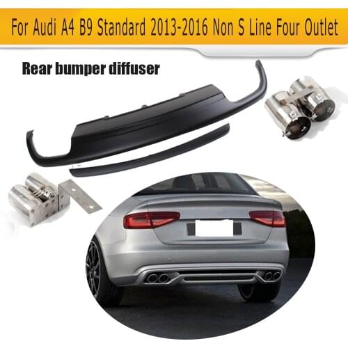 Rear Bumper Diffuser Lip Spoiler With Exhaust for Audi A4 B9 Standard Sedan 4 Door 13-16 Non Sline S4 Black PU