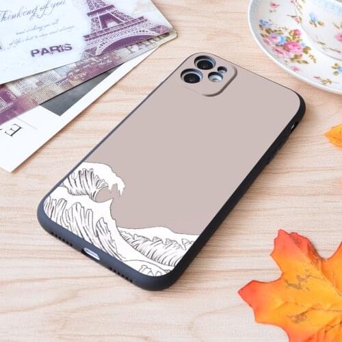 For iPhone Tan Minimalist Aesthetic Waves Print Soft Matt Apple iPhone Case