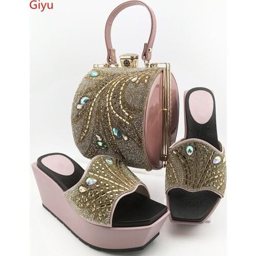 Doershow beautiful pink Shoes With Matching Bags African Women Shoes and Bags Set For Prom Party Summer Sandal! SES1-5