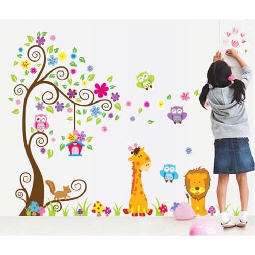 Home Decortion Wall Sticker Cartoon Tree owl Animal Zoo Kids Room Wall Sticker Christmas Decoration Lovely Nursery Wall Stickers