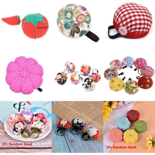 Pin Cushions Ball Pumpkin Shape Printed Cotton Fabric Elastic Wrist Strap Pincushions For Cross Stitch Sewing Tool