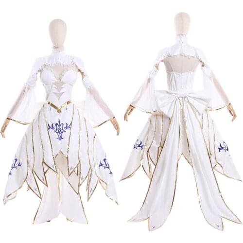 FGO Joan of Arc Cosplay Costumes Fate Grand Order Ruler Pure Saber White Dress Uniform Sets Women Girls Halloween Carnival Party