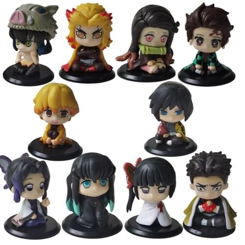 10pcs/set Anime Figure Demon Slayer Hashibira Inosuke Hashibira Inosuke Agatsuma Zenitsu Kamado Tanjirou Pvc Model Figurine Gift