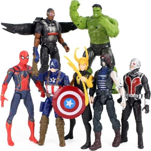 7pcs/lot Avengers Action Figures LED Light Hulk Iron Spiderman Ant-Man Falcon Loki Captain America Model Toys