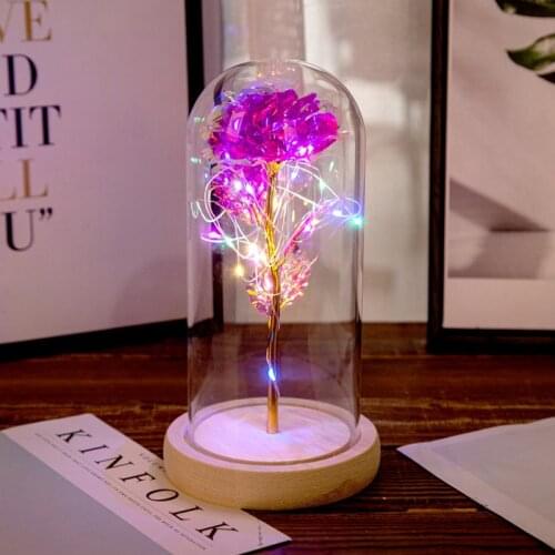 Artificial Eternal Rose LED Light Beauty The Beast Rose In Glass Cover Christmas Home Decor For Mother Valentines Day