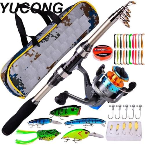 YUCONG 1.8M Carbon Telescopic Fishing Rod Combo Spinning Reel Line Lures Hooks Rod Full Fishing Kit for Travel Bass Pike Pesca