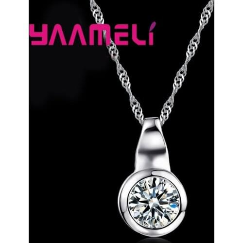 Classic Round Pendant Long Necklace For Women Top 925 Serling Silver Shinning CZ Wedding Jewelry Gift Free Shipping