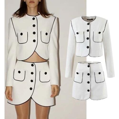 Klkxmyt Za 2021 2 Pieces Sets Women Suit Fashion Office Cropped Blazers Jackets And High Wasit Mini Skirts Set Woman Suit