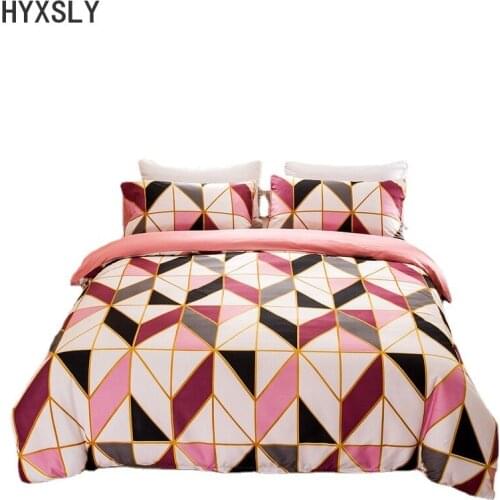 100% Polyester Fabric bedding Set Geometric Stripes and Squares Printing 1 Duvet Cover + 1/2 Pillowcases Bed Linen (No Sheet)