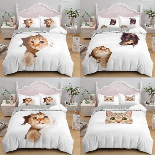 3D Cut Cat Printed Bedding Set Duvet Cover Comfortable 2/3PCS Single/Double /Full /Twin/ Queen/King Size