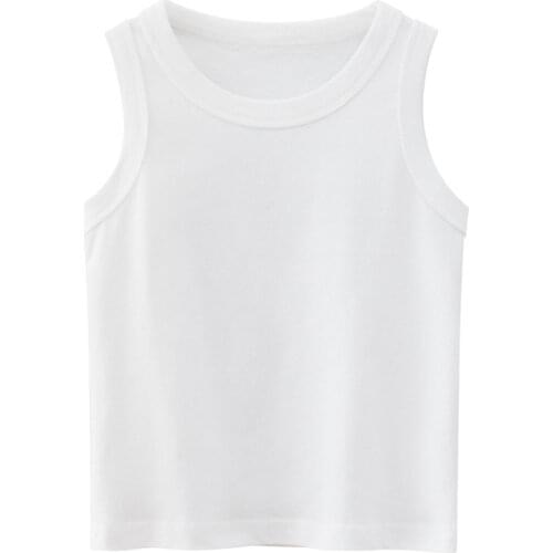 Summer Cotton White T Shirt Boys Girls Sublimation Blanks Solid Color Sleeveless Childrens Vest Camisole Kids Clothes for 2-10Y