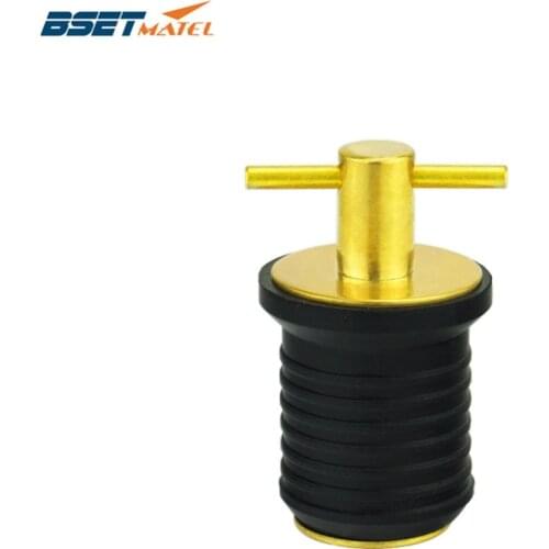 BEST MATEL Rubber Brass T-Handle TWIST-IN Hull Livewell Boat Drain Plug Boat bilge transom seawall baitwell