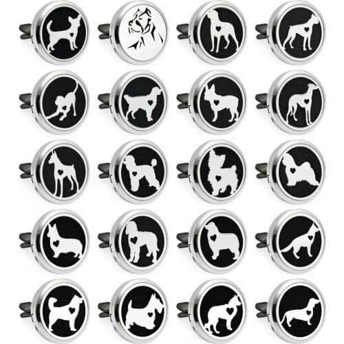 30mm Animals Dog Car Diffuser Locket Vent Clip Essential Oil Perfume Locket (Free 10pcs Pads)