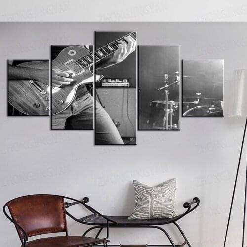 Music Guitar Wall Art Black White Canvas Prints Home Decor House Decals Living Room Bedroom Modern Pictures 5 Panel Posters