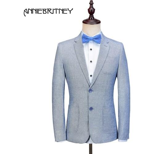 Latest Coat Pant Designs Light Blue Linen Men Suit Slim Fit Summer Beach Wedding Blazer Style Prom Jacket+Pant 2 Piece Terno