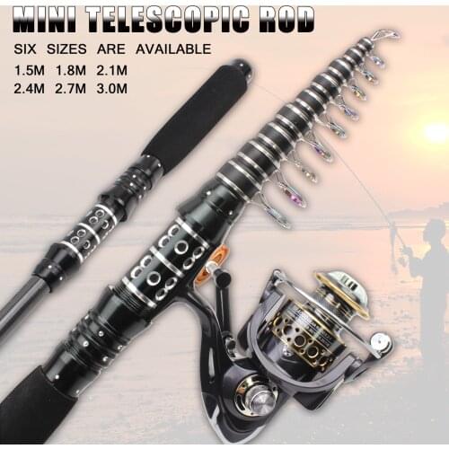 NEW 1.5M-3.0M High Quality Rod Reel Combos Super short Pocket fishing rod telescopic Carbon Spinning Rod Travel Fishing Tackle