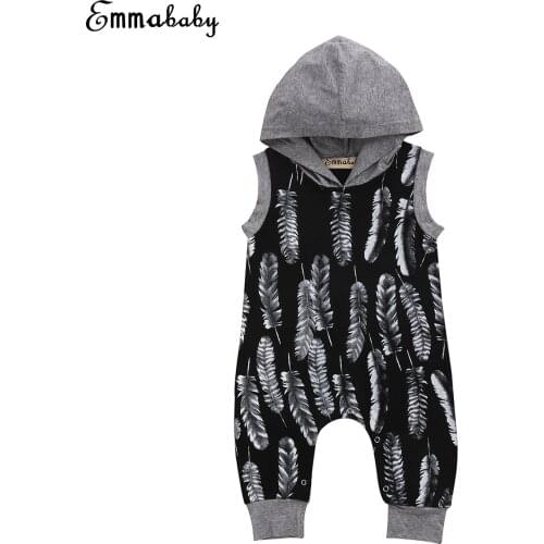 New Fashion Kid Hooded Romper Newborn Kids Baby Boy Feather Print Hooded Romper Jumpsuit Playsuit Cute Kid Casual Outfit Clothes