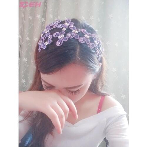 Wide edge hair band anti-skid teeth Rhinestone Butterfly hairpin sweet hair accessories pressure hair band crystal headdress