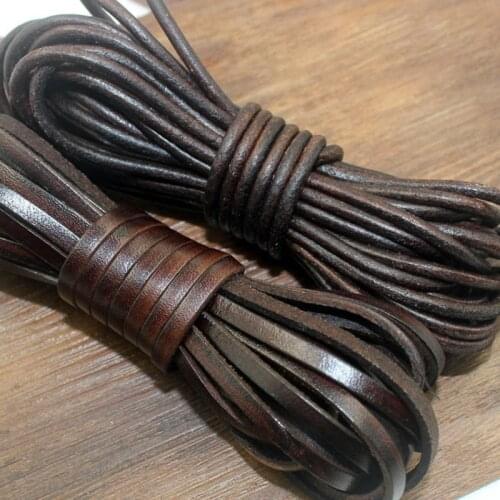 REGELIN 2meter Retro Coffee Cow Leather Strap Findings 2/3/4/5/6/8/10mm Flat/Round Leather Cord String Rope DIY Bracelet Making