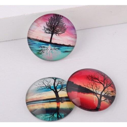 Reidgaller Flatback Round Dome Mixed Tree Reflections Photo Glass Cabochon 10mm 12mm 14mm 18mm 20mm 25mm 30mm 40mm