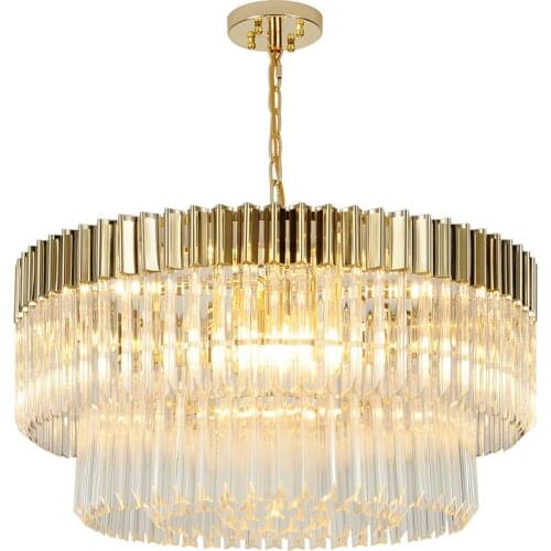 Hotel Hall Luxury K9 Crystal Led Pendant Lights Round Plate Shiny Gold Steel Lustre Pendant Lamp Living Room Deco Lamparas